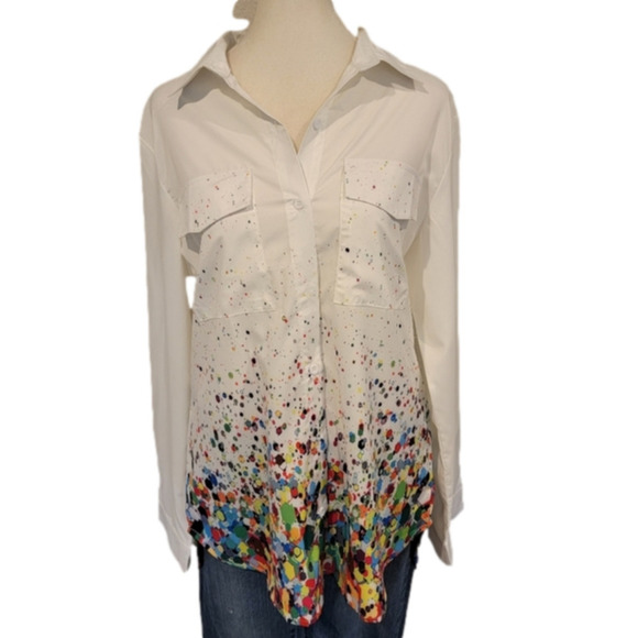 BELLE Lily Long Sleeve Button Down With Rainbow Colors Size M - Picture 4 of 14